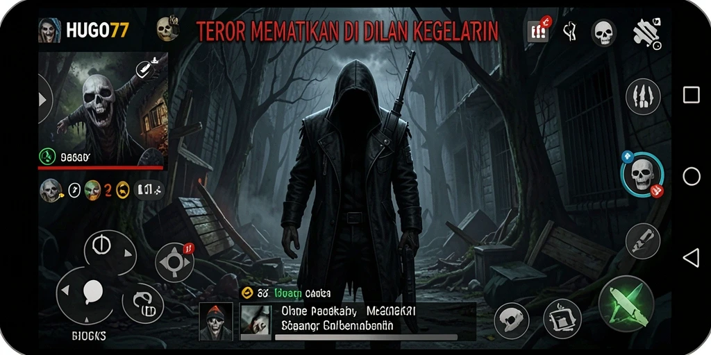 Tangkapan layar utama HUGO77 menampilkan suasana seram selama gameplay.