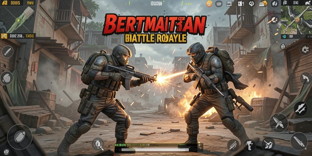 Tampilan dinamis dan seru dari permainan Battle Royale ID098.
