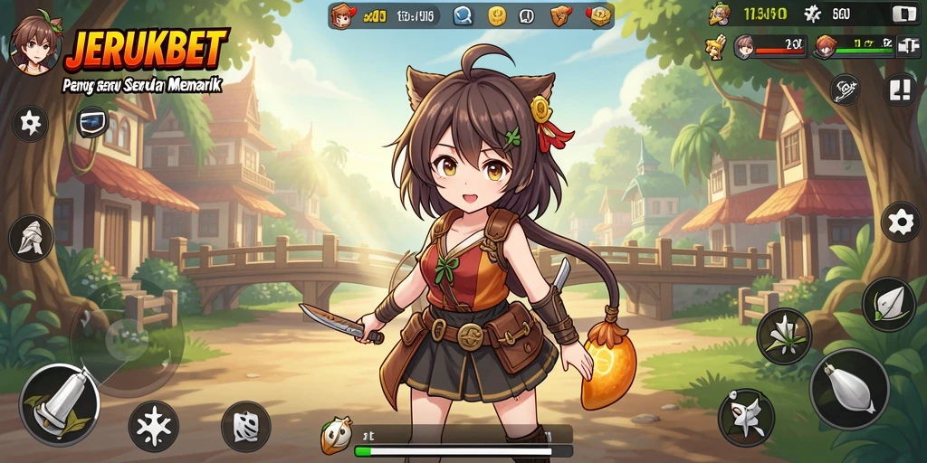 Tangkapan layar JERUKBET menampilkan karakter anime dalam aksi penuh warna.