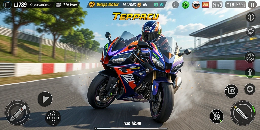 Tampilan gameplay seru dari LI789 dengan balapan motor yang mendebarkan.