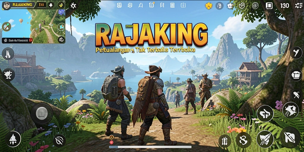 Gameplay mendebarkan dalam dunia terbuka RAJAKING yang luas.