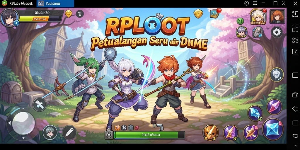 Tangkapan layar gameplay RPLOOT yang menampilkan pertarungan karakter anime.