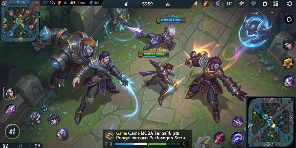 Tampilan aksi pertarungan dalam permainan MOBA S9S9 yang menegangkan.