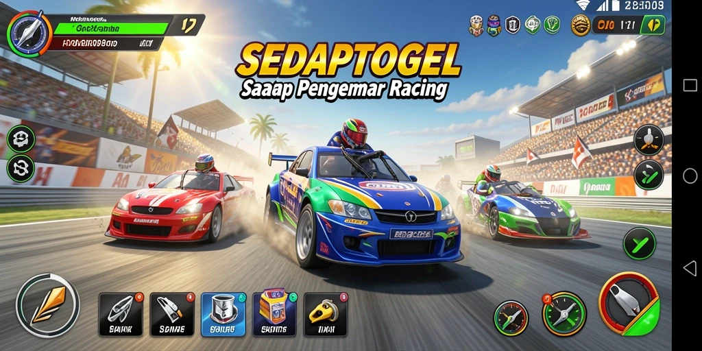 Tampilan gameplay SEDAPTOGEL dengan balapan yang penuh aksi.