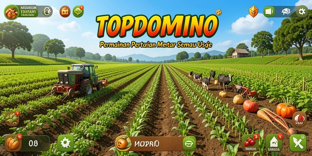 Screenshot utama TOPDOMINO menampilkan gameplay bertani yang seru dan menarik.