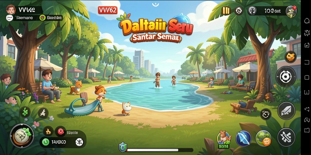 Screenshot gameplay VV62 menunjukkan suasana bermain yang penuh warna dan menyenangkan.